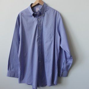 Brooks Brothers Shirt Mens 17 Cotton Button Down Blue Dress Houndstooth Non Iron